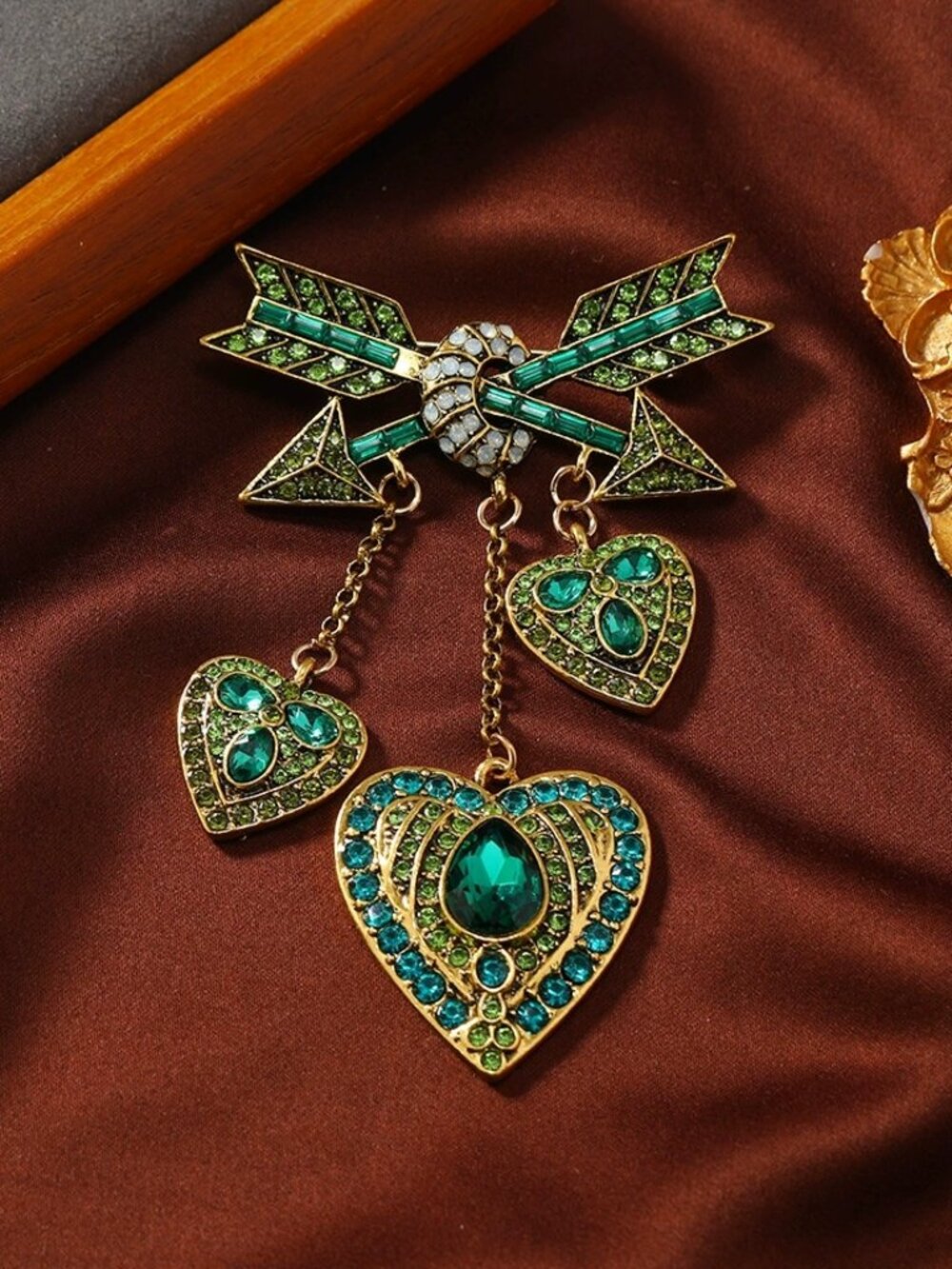 Vintage Arrow Heart Rhinestone Dangle Brooch